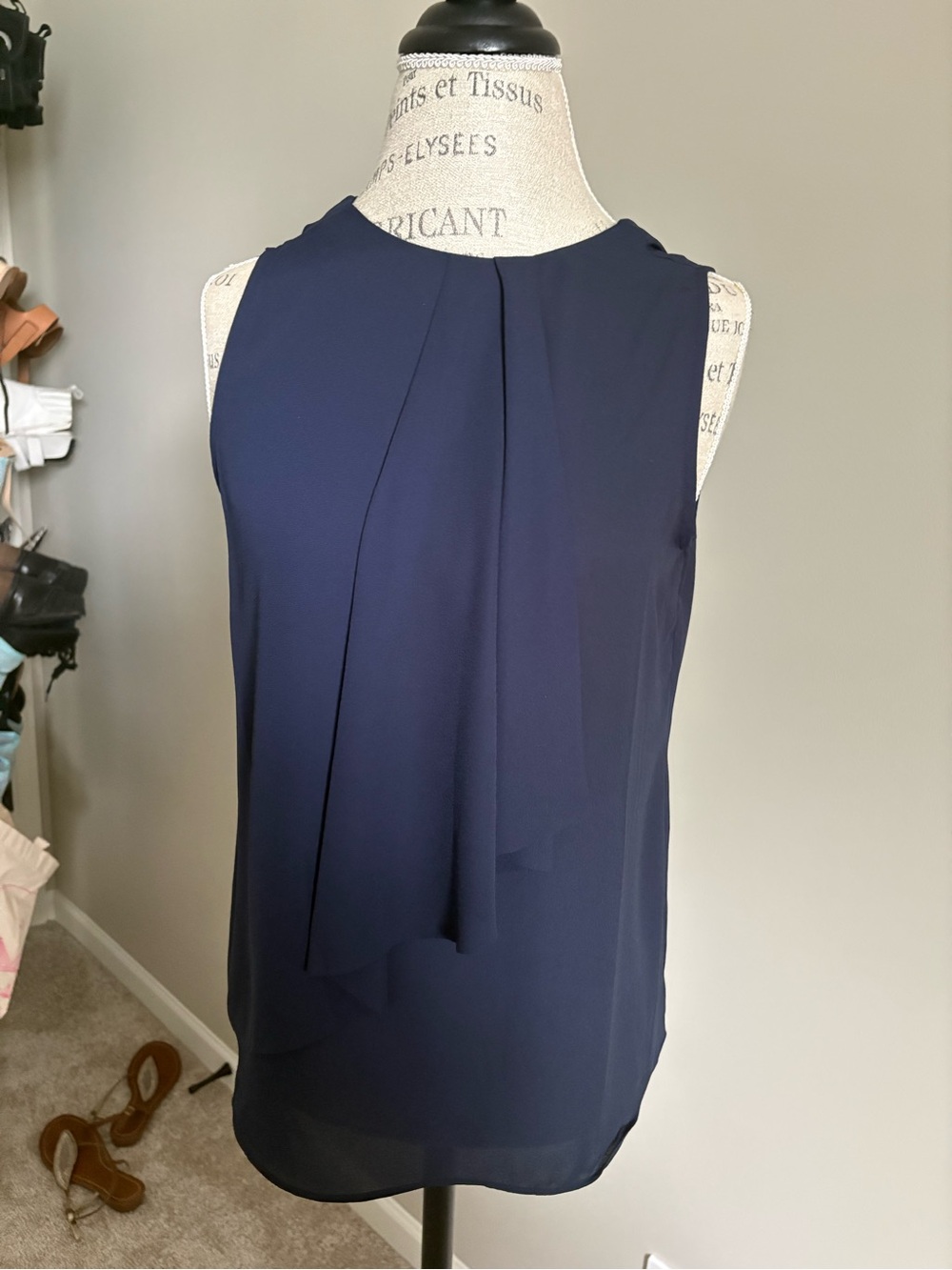 Sleeveless Navy Pleated Front Women's Top
